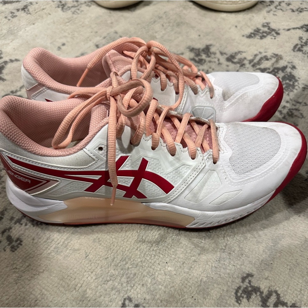 ASICS Women's White and Red Sneakers, Gel Challenger